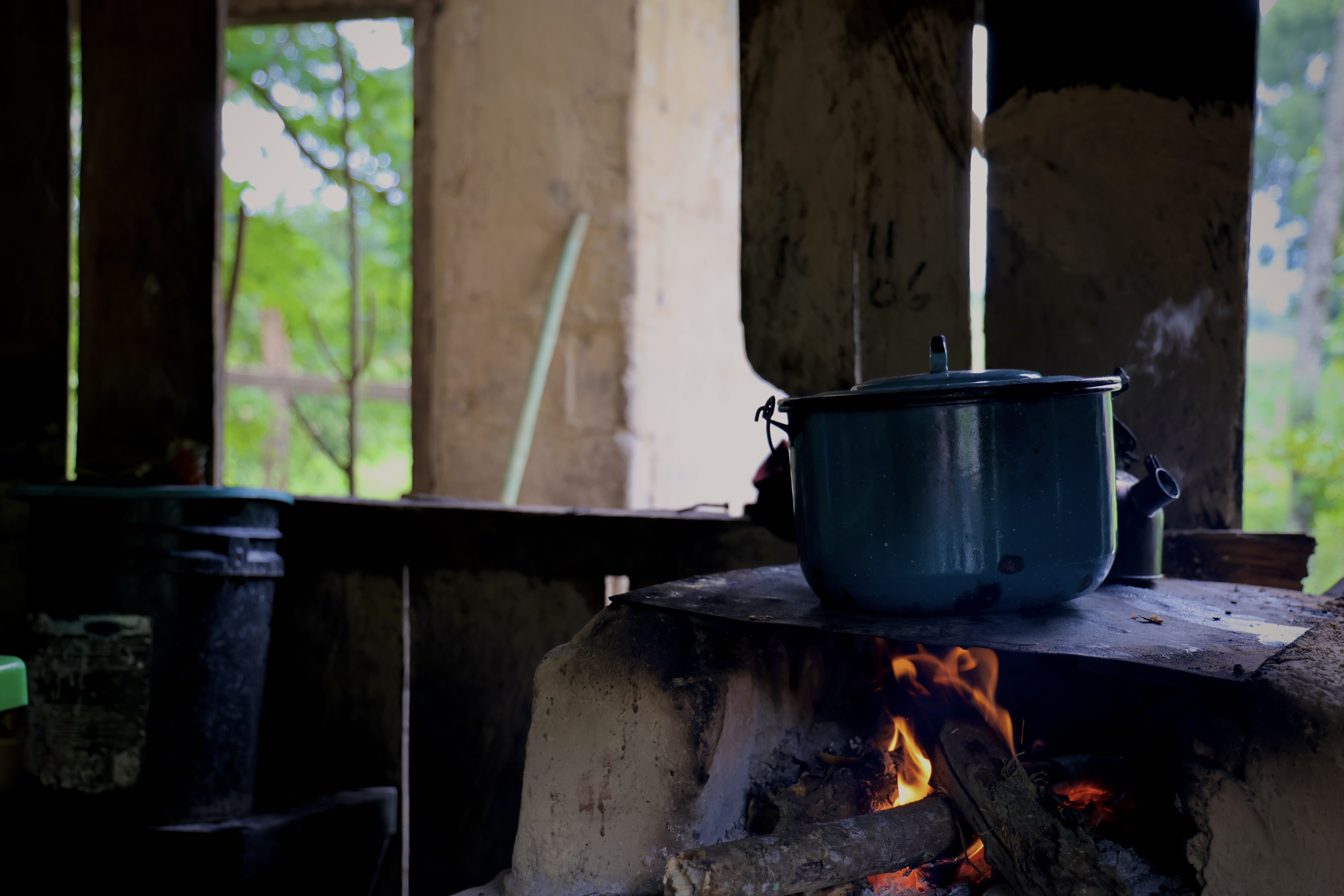 A pot over open fire