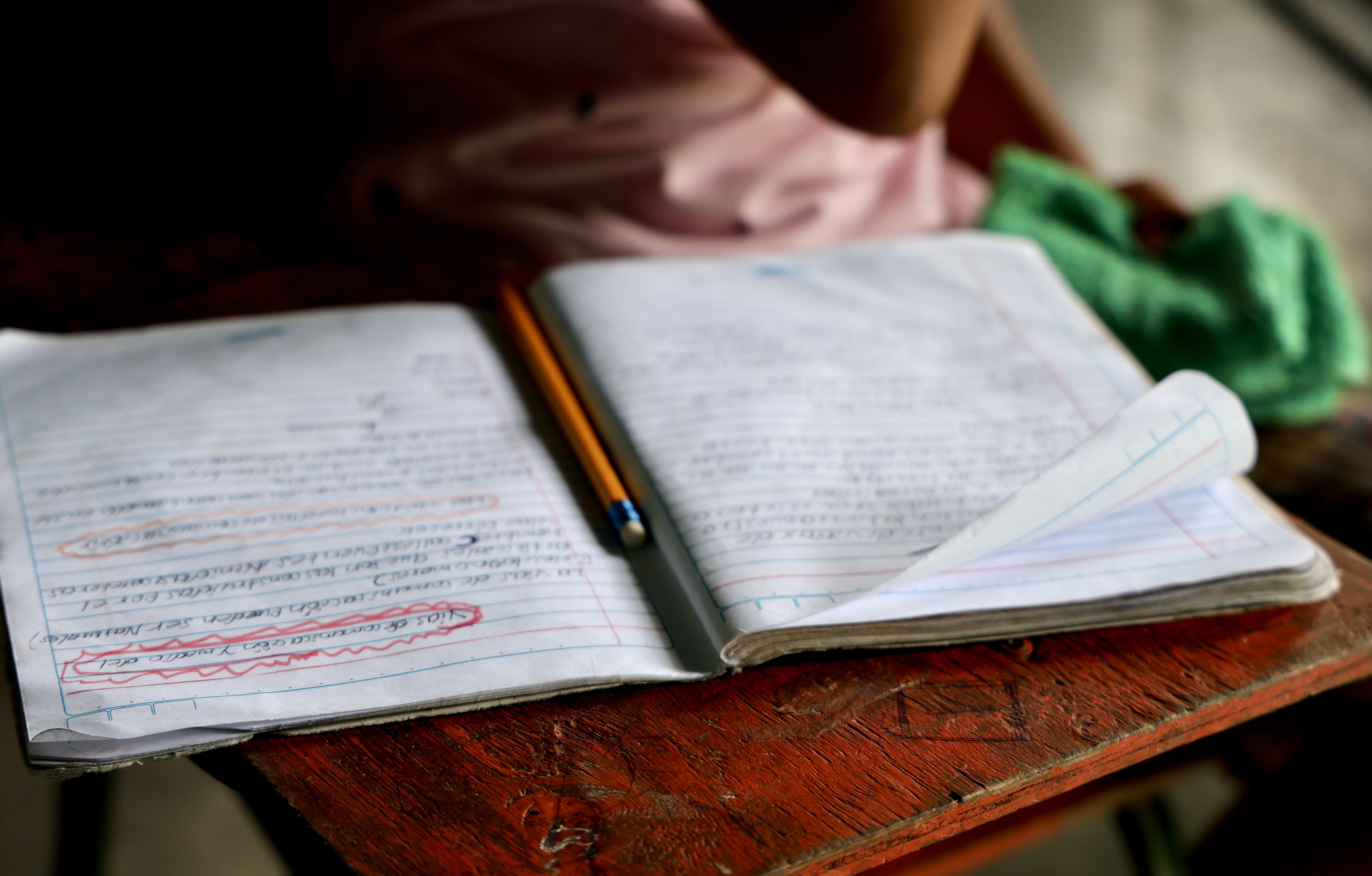 School notebook with pencil